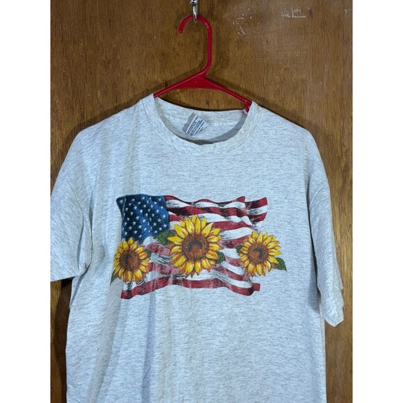 Vintage American Flag Sunflower Shirt Volunteer Large L USA - Picture 2 of 9